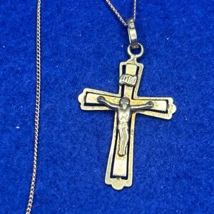 18K Gold Crucifix Pendant On 10K Gold Necklace